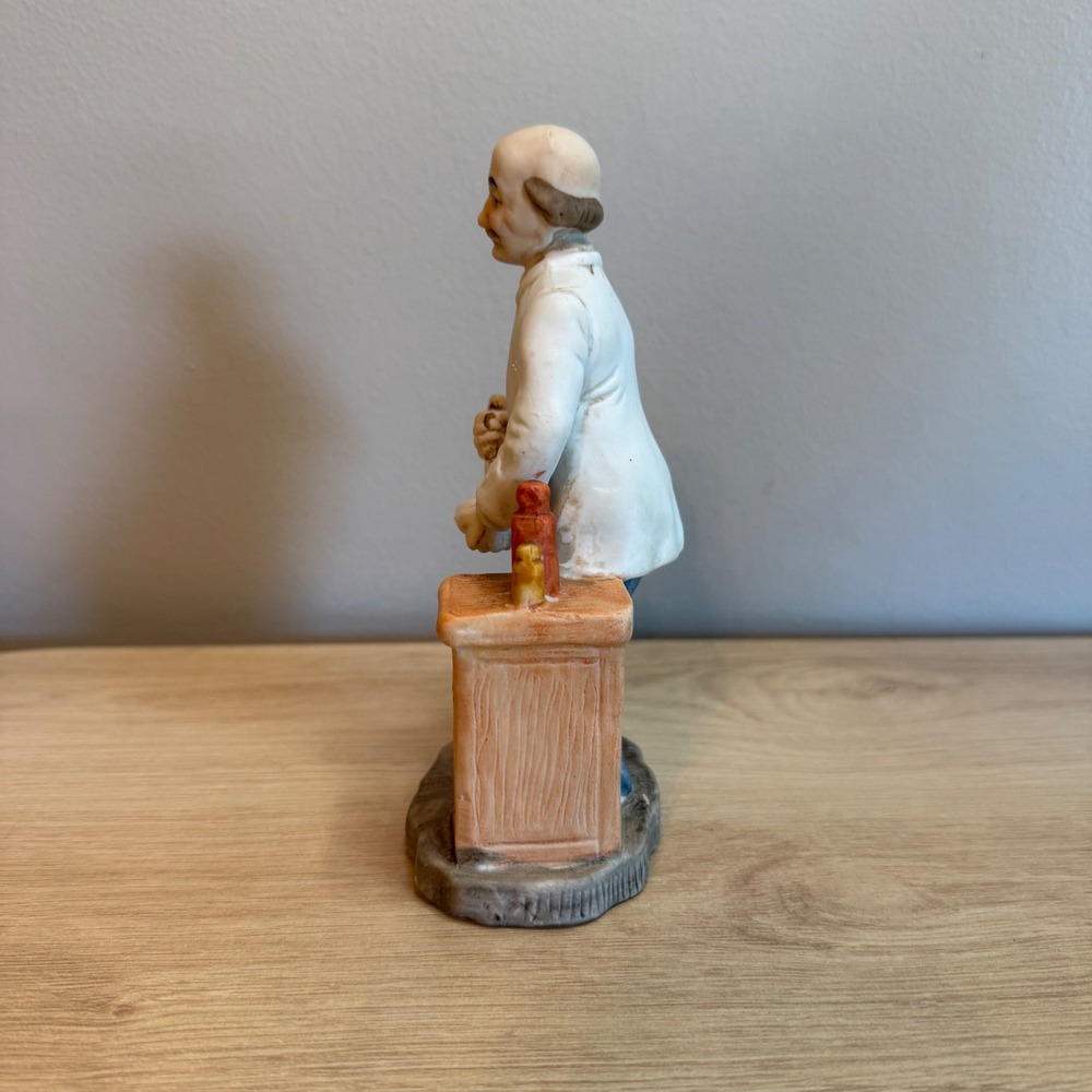 Vintage Porcelain Pharmacist Apothecary Figurine Taiwan Matte Hand Painted 7in